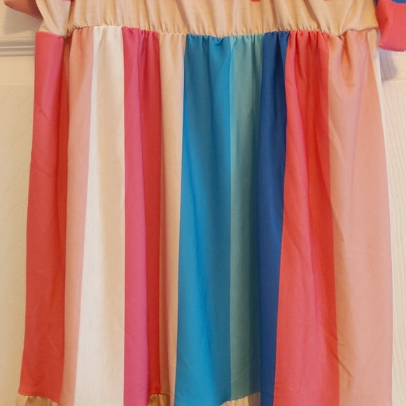 081. Multicolor Color Block Striped BowKnot Straps Maxi Dress Size S - Picture 14 of 16